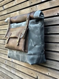Image 3 of Waxed canvas leather Motorbike bag Motorcycle bag Bicycle bag in waxed canvas and leather