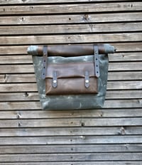 Image 1 of Waxed canvas leather Motorbike bag Motorcycle bag Bicycle bag in waxed canvas and leather
