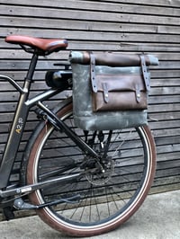 Image 5 of Waxed canvas leather Motorbike bag Motorcycle bag Bicycle bag in waxed canvas and leather