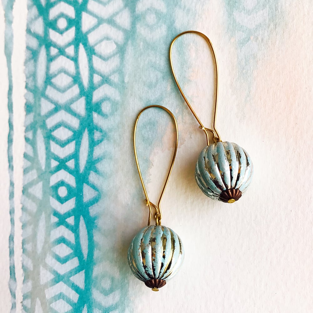 Image of Vintage Lucite Earrings - Fluted Turquoise