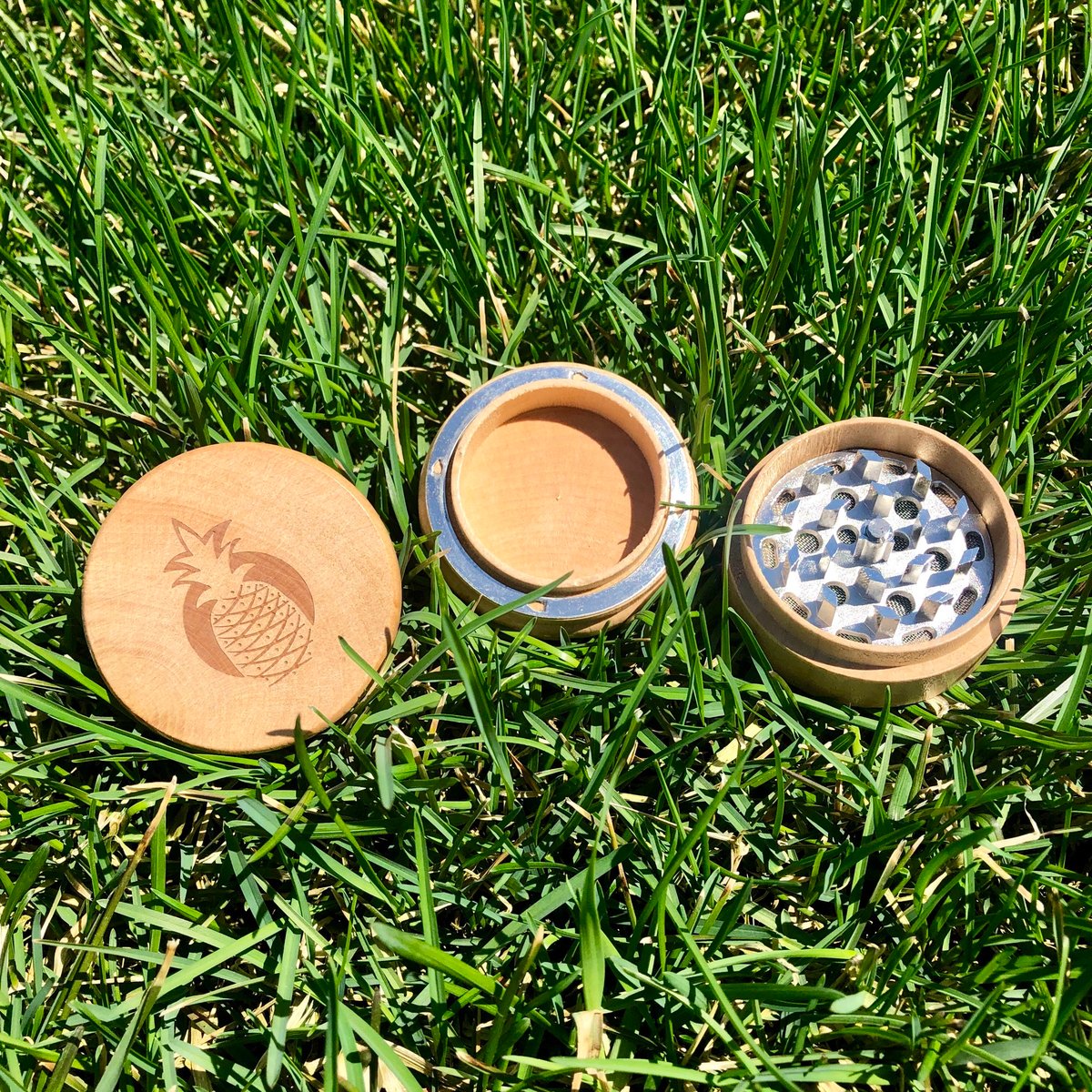 Image of Large 3-Part Natural Wood Engraved Grinder