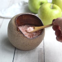 Image 1 of Salt Cellar with Raw Stone Surface, Pottery Salt Pig in Speckled Stoneware Made in USA