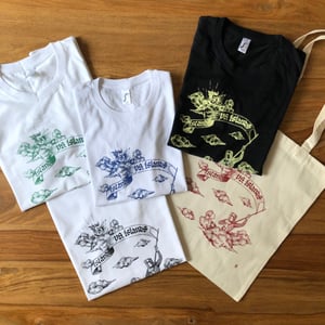 Image of Islands vs Islands shirts and tote bag