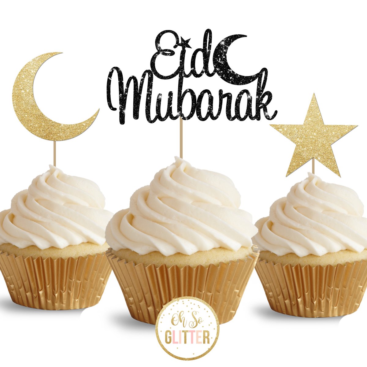 Cupcake topper disque Eid Mubarak - Doré