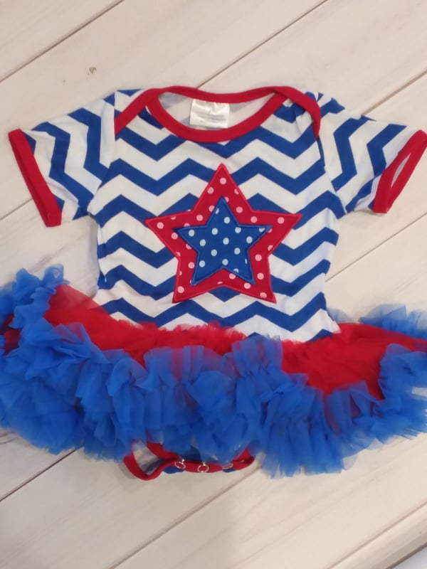 Image of ROCK BOTTOM BLOWOUT SALE 4th of July Tutu Onesie - Size 3-6m only