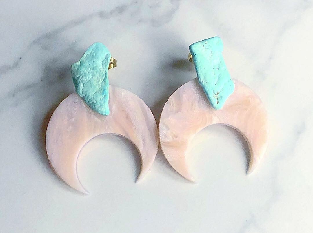 Image of rose marbled clay + turquoise