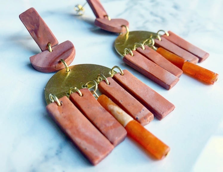 Image of mars-marbled clay + brass + agate tassels