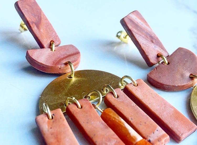 Image of mars-marbled clay + brass + agate tassels