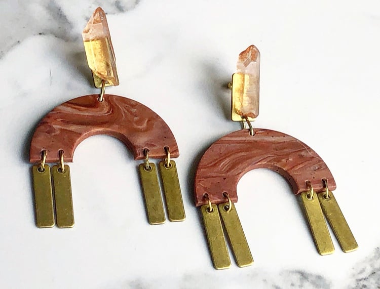 Image of mars-marbled clay + brass + tangerine quartz