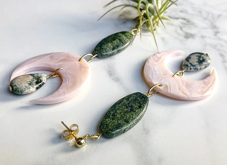 Image of rose marbled clay + green jasper + rhodonite
