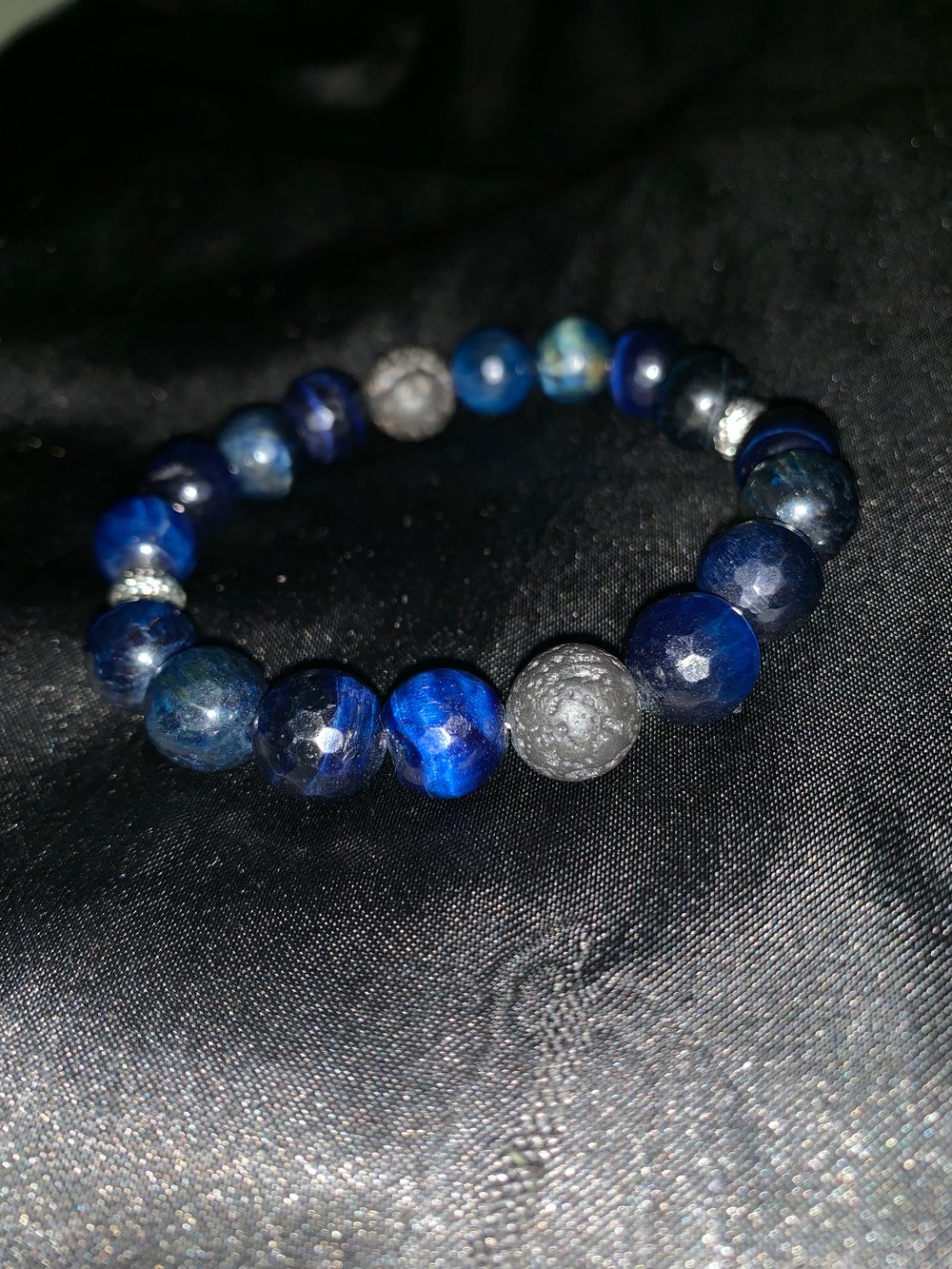 Image of Blue Tigers Eye and Lava Stone bracelet. 