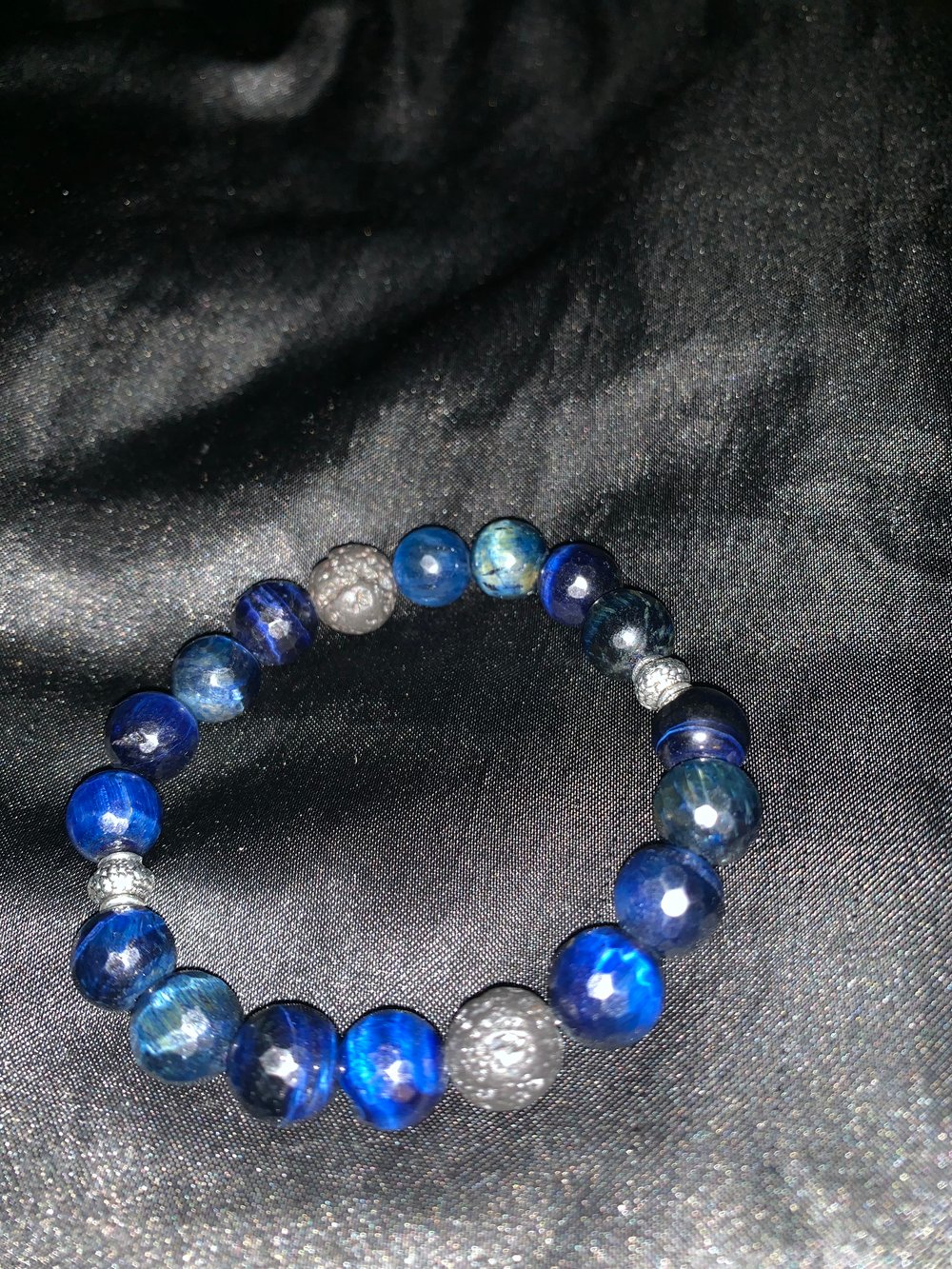 Image of Blue Tigers Eye and Lava Stone bracelet. 