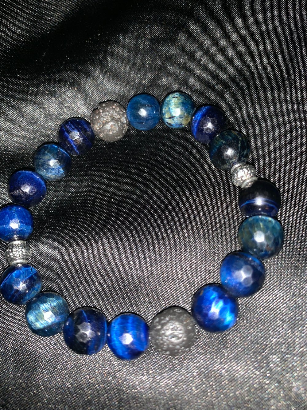 Image of Blue Tigers Eye and Lava Stone bracelet. 