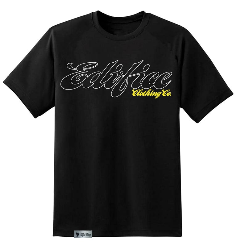 Image of EDIFICE CLOTHING CLASSIC SCRIPT MEN'S 2 COLOR HAND PRINTED SHORT SLEEVE YELLOW S-XXL