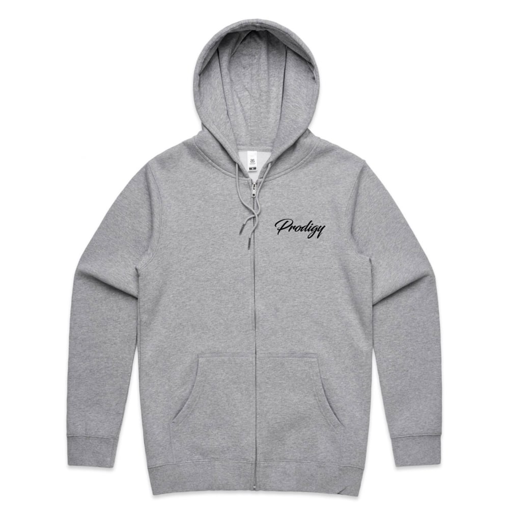  NEW BRAND PRODIGY GREY ZIP UP HOODIE FULL  SCRIPT EMBROIDERED 