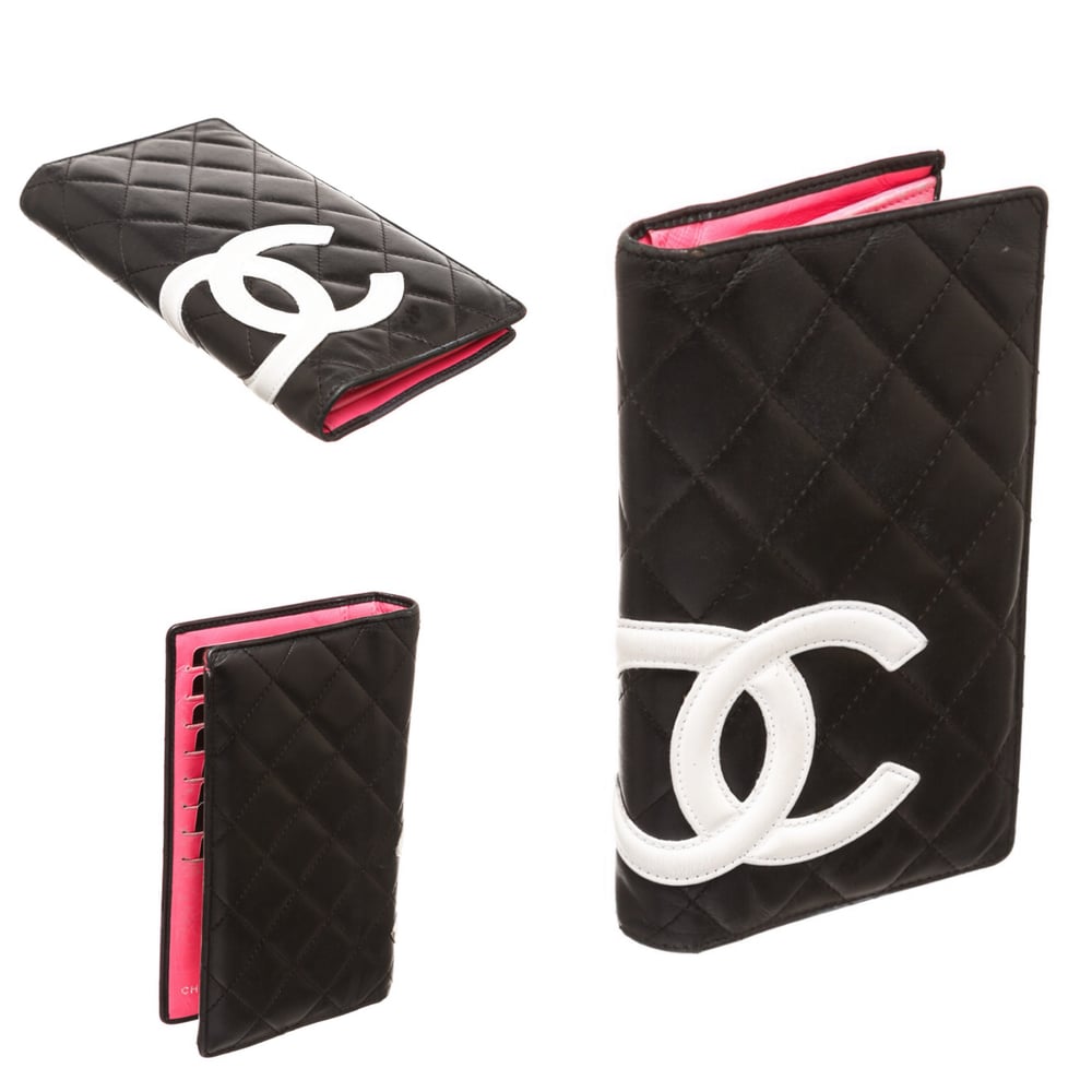 Chanel Black Quilted Leather White CC Long Wallet / Tabetha's Closet