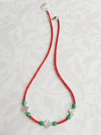 Image 2 of Coral and Clover Necklace