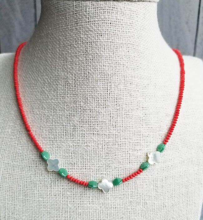 Coral and Clover Necklace