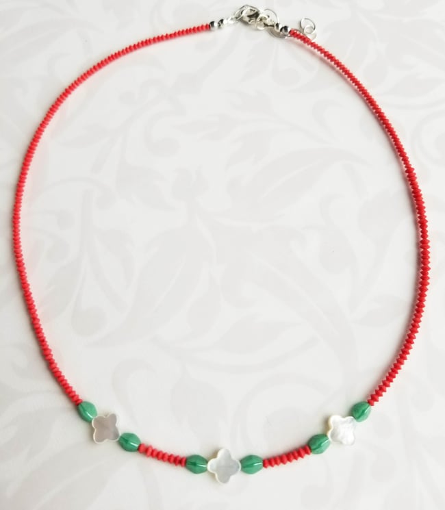 Coral and Clover Necklace
