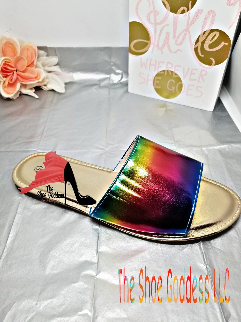 "Raney" Rainbow slide sandals 