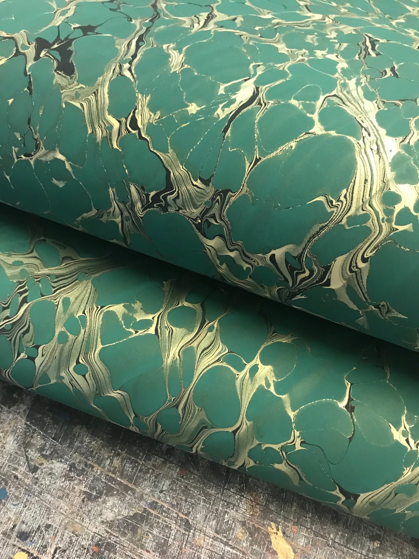 Marbled Paper #96 - 'Metallic Spanish Ripple' on Green | Jemma Lewis ...