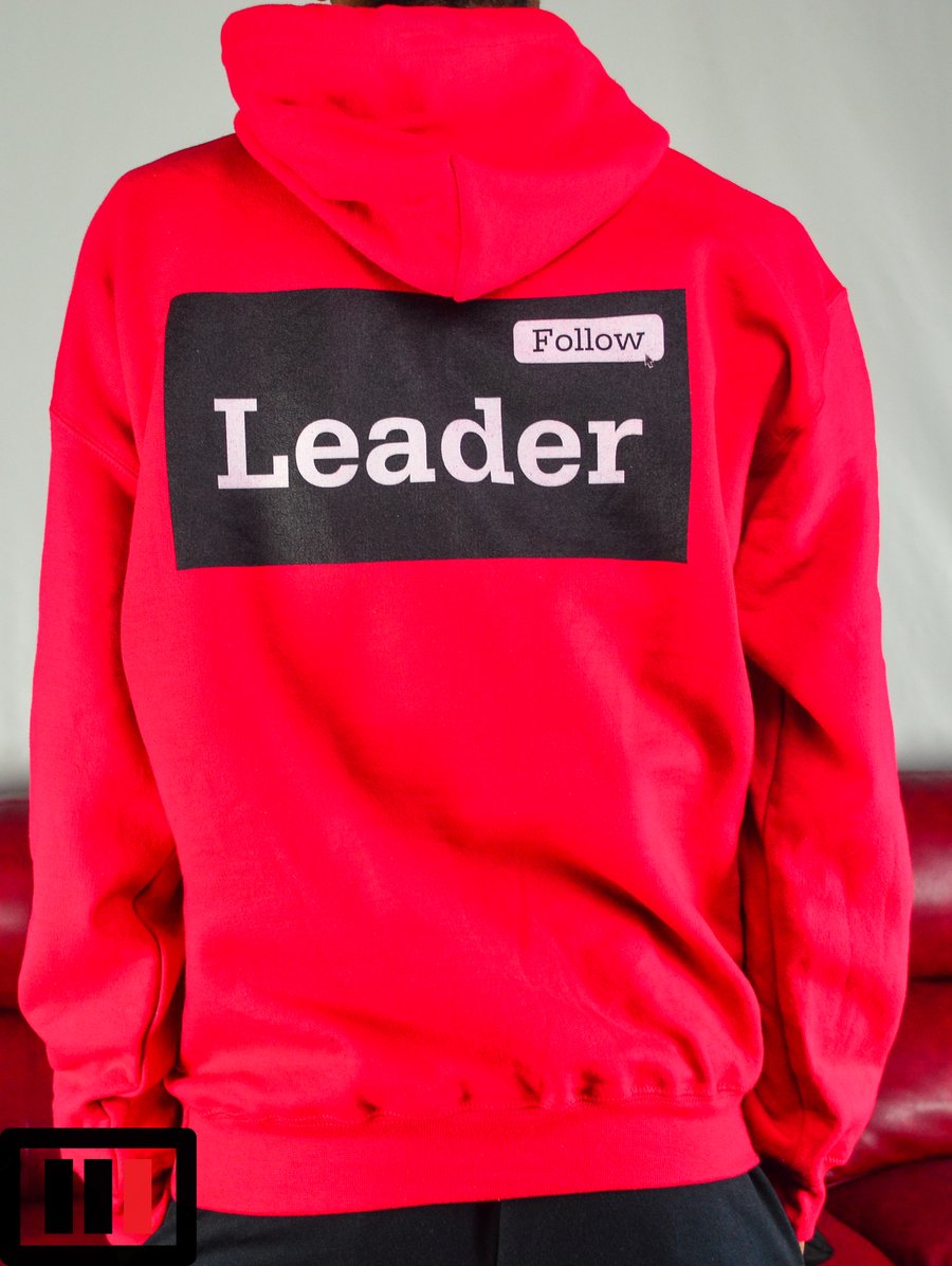 Image of Follow the Leader Red Hoodie ( black, white)