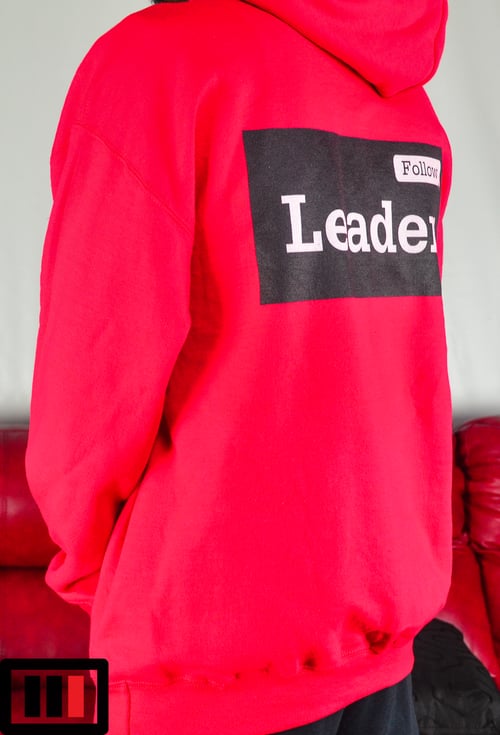 Image of Follow the Leader Red Hoodie ( black, white)