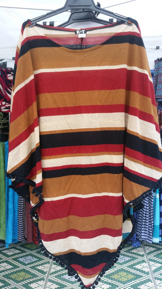 Image of Handmade Poncho  rust stripe