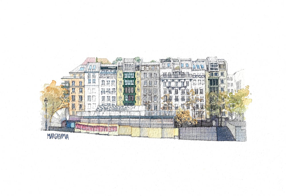 Image of Place Georges Pompidou - Paris, France | Original Watercolor | Acuarela Original
