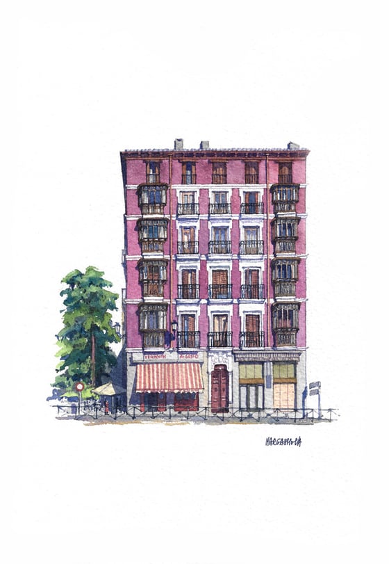 Image of Calle Mayor - Madrid, España | Original Watercolor | Acuarela Original