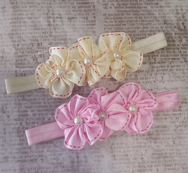 Image of ROCK BOTTOM BLOWOUT Triple Flower Jasmine Headband- 2 color choices