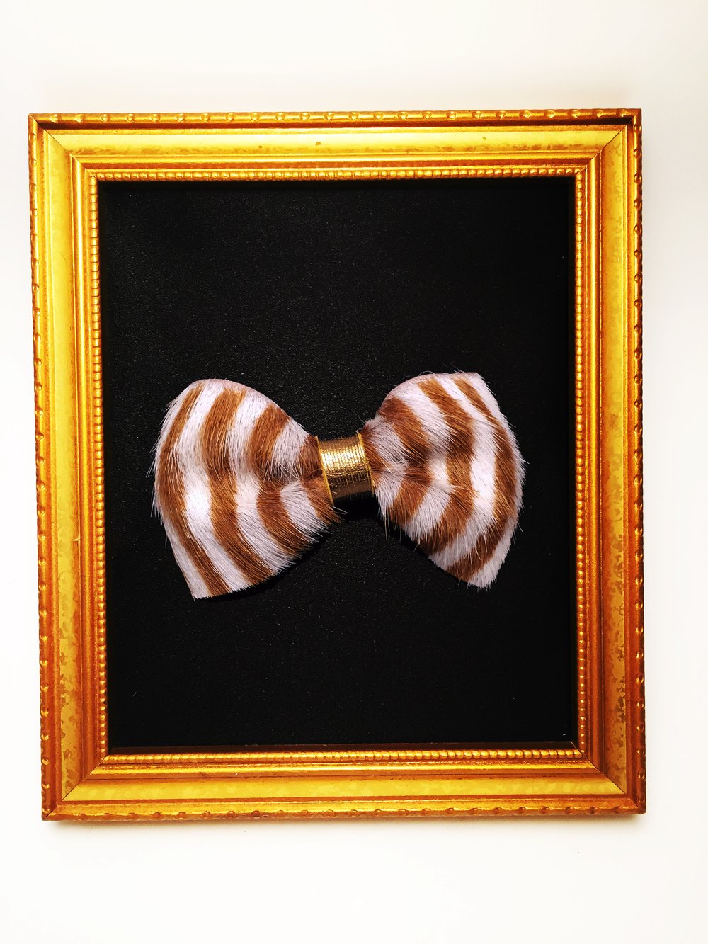 Image of Stripes Brown and White Leather Bow