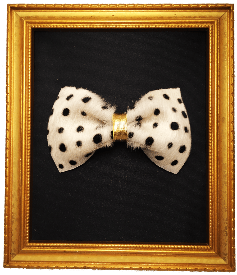 Image of Polka Dot White and Black Leather Bow
