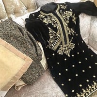 Image 2 of Black and gold premium velvet 3 pcs 