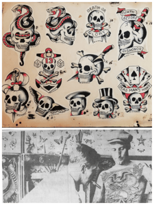 Image of vintage 50s william grimshaw skull tattoo flash giclèe print 16x20