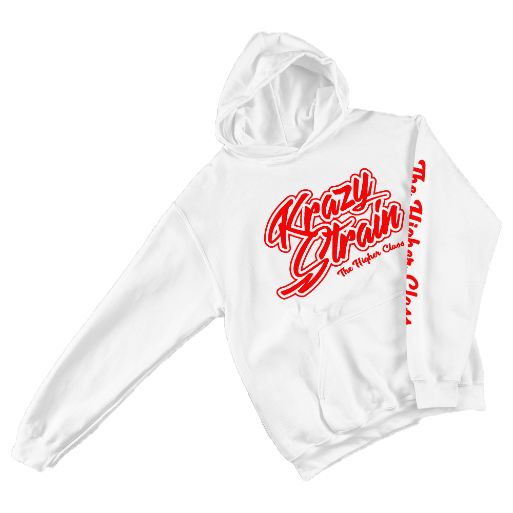 white hoodie with logo