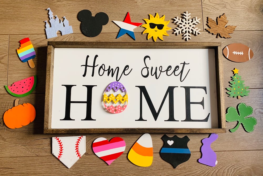 Image of Interchangeable Shape Home Sweet Home Sign- interchangeable shapes, seasonal shape sign, home sign