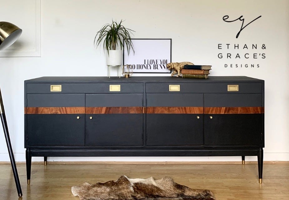 Image of Stunning black, grey and wooden sideboard 