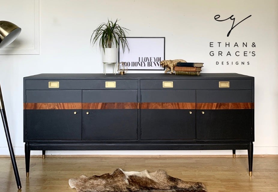 Image of Stunning black, grey and wooden sideboard