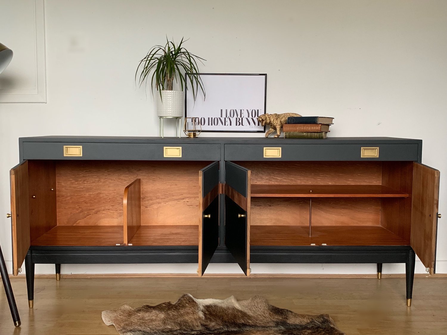 Image of Stunning black, grey and wooden sideboard