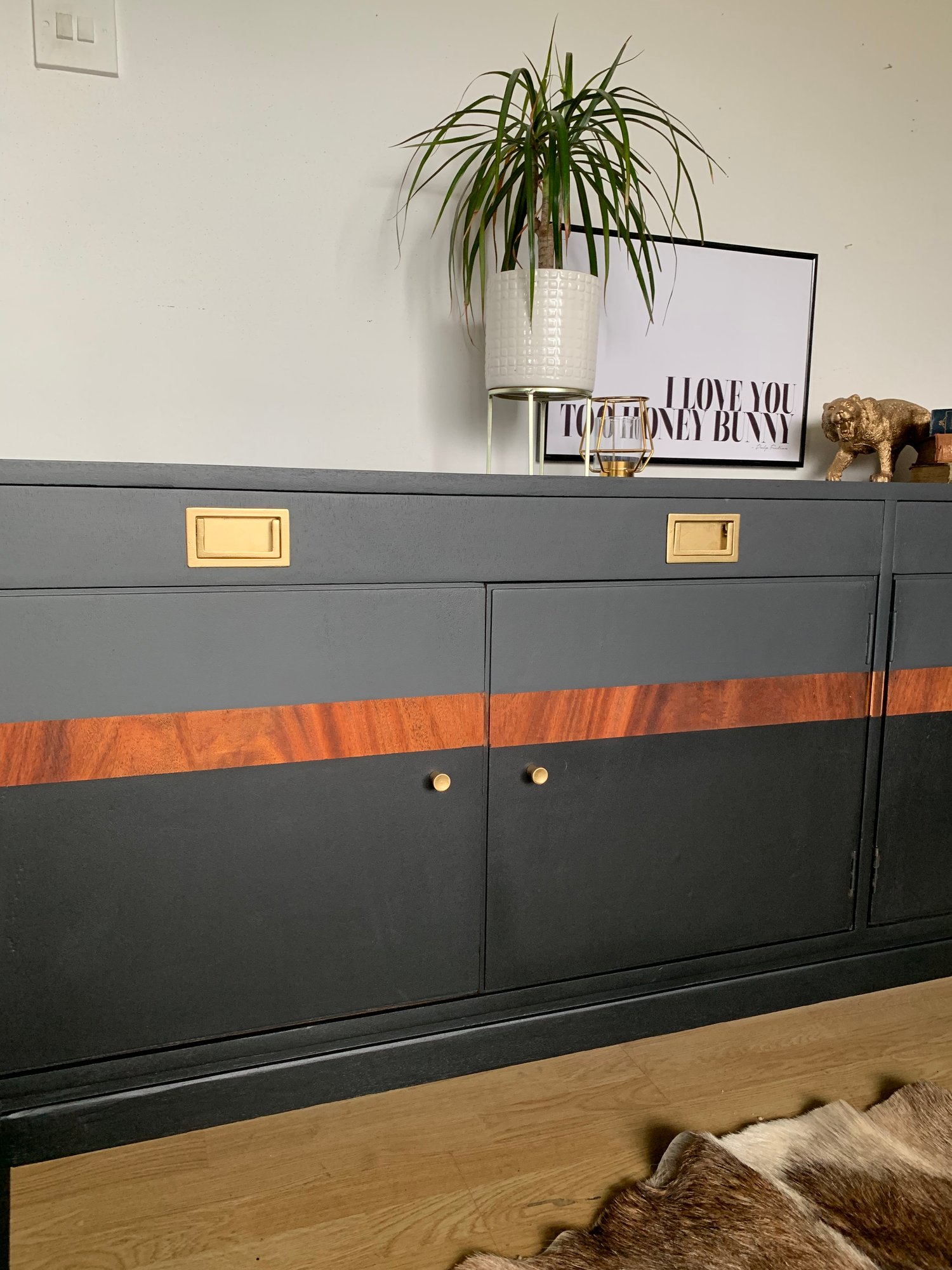 Image of Stunning black, grey and wooden sideboard