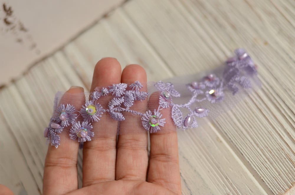 Image of Embroidery lavender tulle headband 