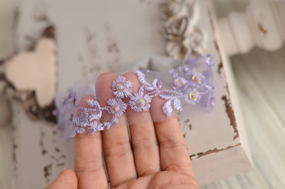 Image of Embroidery lavender tulle headband 