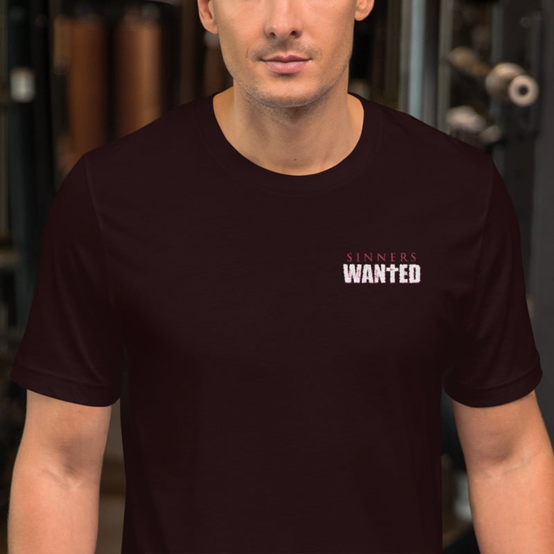 Image of Sinners Wanted Embroidery Tee (Black & Red Edition!)