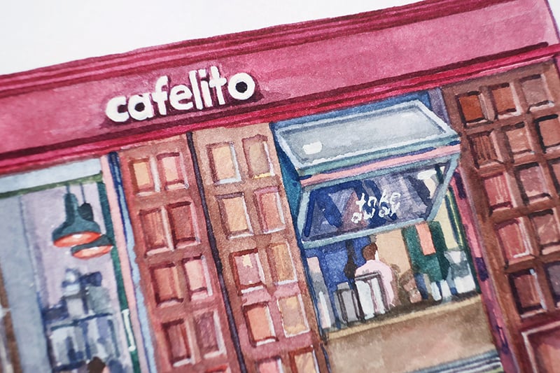 Image of Cafelito - Lavapiés, Madrid | Original Watercolor | Acuarela Original