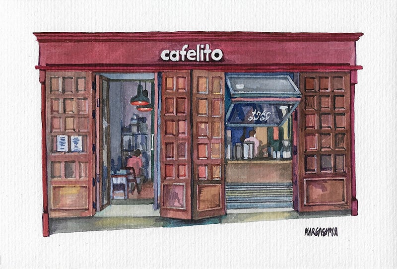 Image of Cafelito - Lavapiés, Madrid | Original Watercolor | Acuarela Original