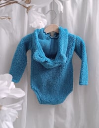 Image 1 of Fluffy Baby bodysuit for photoshoot | hooded | bear ears | age 9-12 months | blue