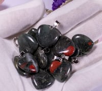 Image 1 of Blood Stone Heart Pendant Sterling Silver Necklace 