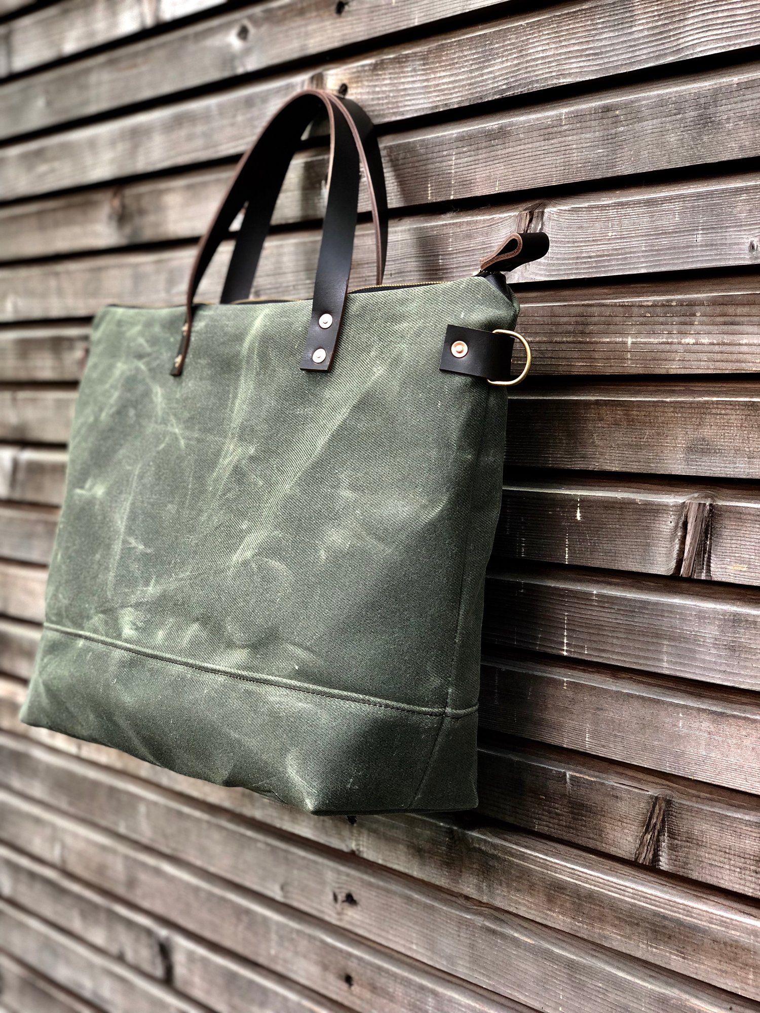 Image of Waxed canvas bicycle bag with zipper closure / tote bag / bike accessories