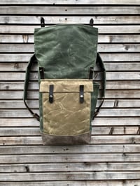 Image 3 of Waxed canvas leather Backpack medium size / Commuter backpack / Hipster Backpack with roll up top an